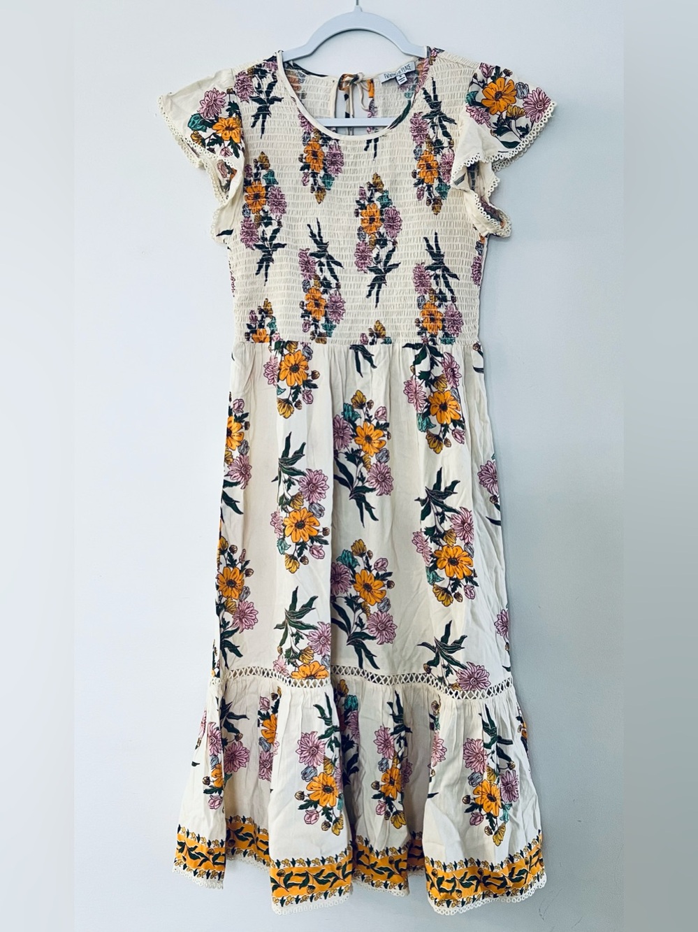 Patrons of Peace Cream Floral Dress with Yellow, Lavender & Green Accents